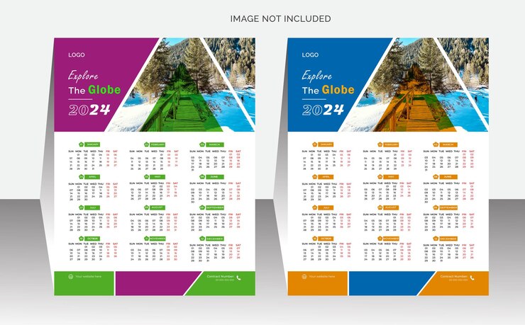 Diseño de plantilla de calendario 2024 con estilo geométrico vectorial