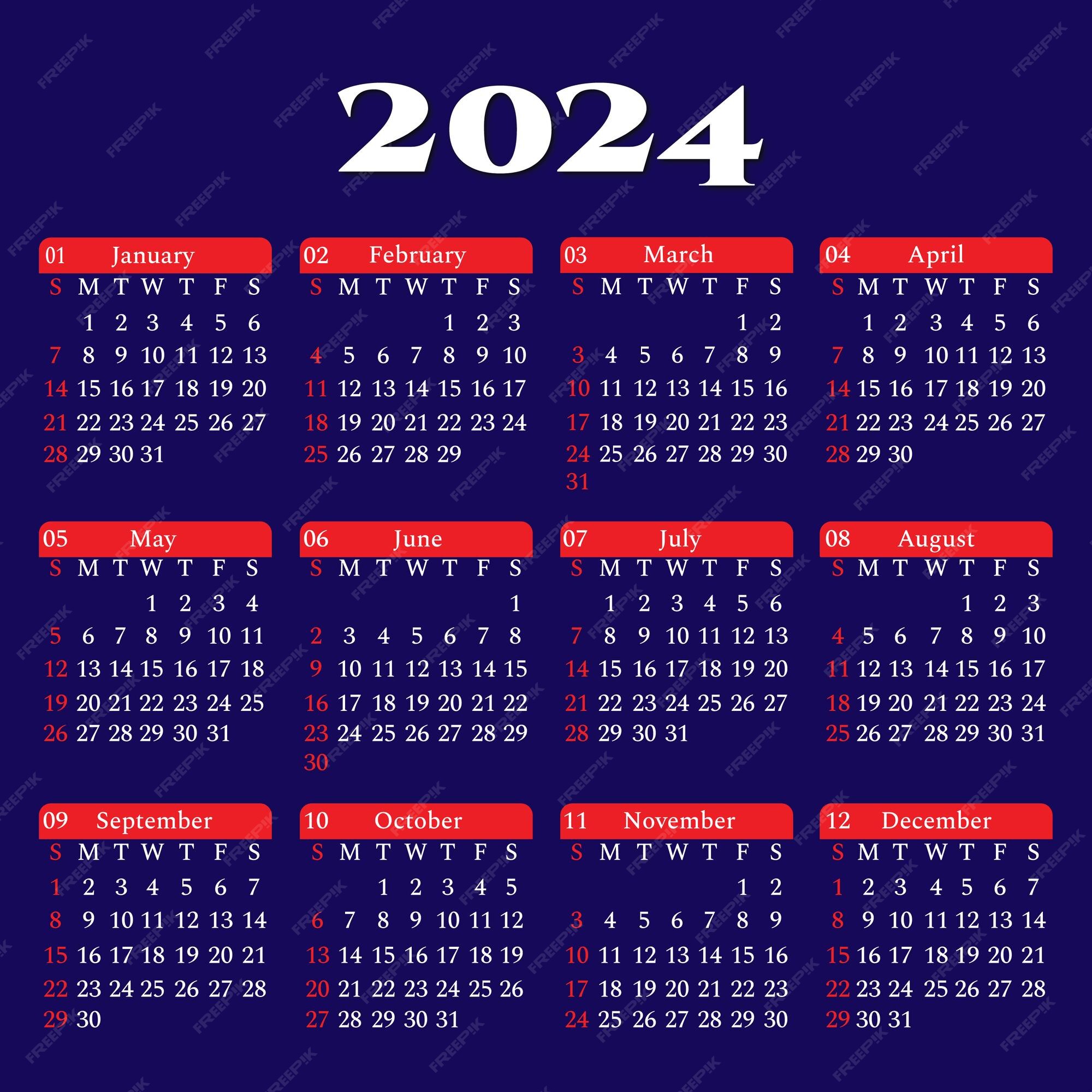 Diseño de plantilla de calendario 2024 Vector Premium