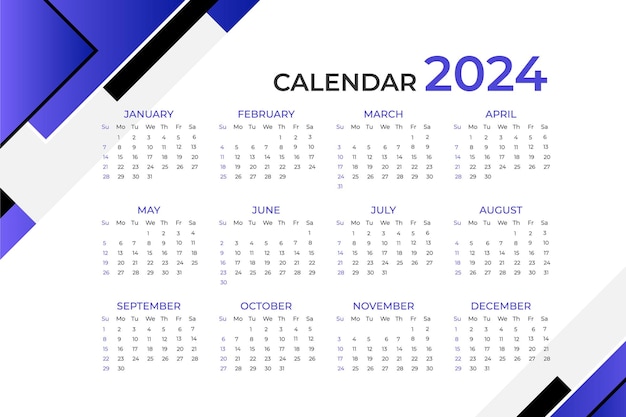 Diseño de la plantilla del calendario abstracto de 2024