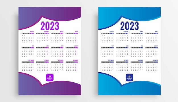 Diseño de plantilla de calendario de año nuevo 2023. diseño de calendario de pared año 2023.