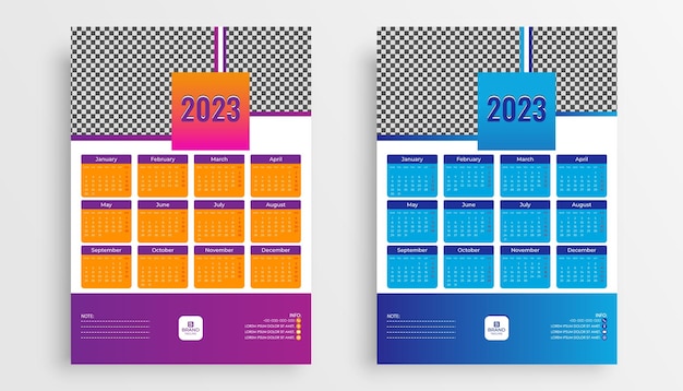 Diseño de plantilla de calendario de año nuevo 2023. diseño de calendario de pared año 2023.