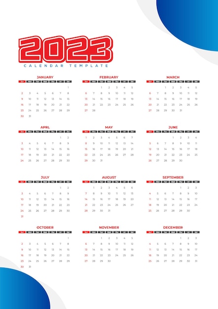 diseño de plantilla de calendario de año nuevo 2023