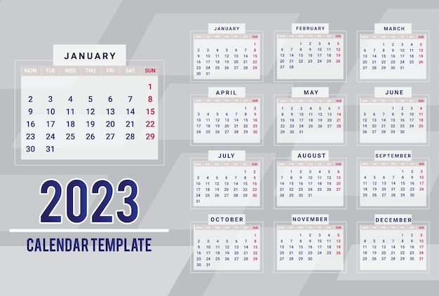 Diseño de plantilla de calendario de año nuevo 2023.