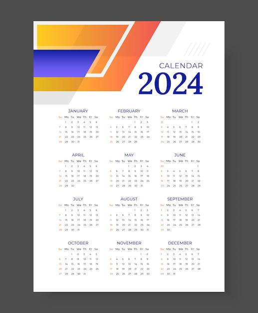 Vector diseño de plantilla de calendario de año nuevo 2024.