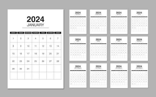 Diseño de plantilla de calendario editable 2024
