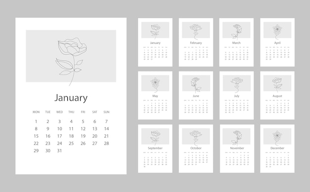 Vector diseño de plantilla de calendario editable 2024