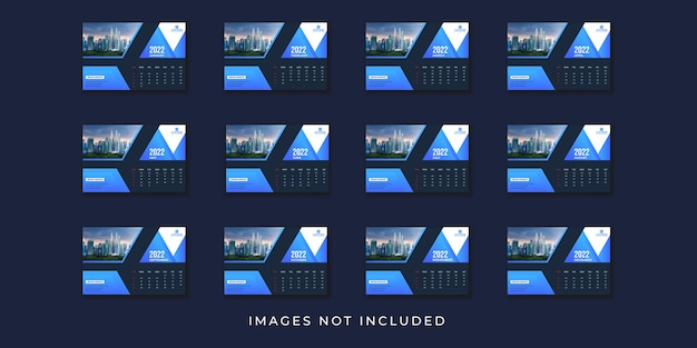 Diseño de plantilla de calendario de escritorio 2022 de color azul creativo