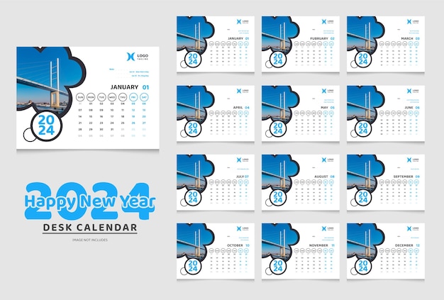 Diseño de plantilla Calendario de escritorio 2024 Calendario 2024