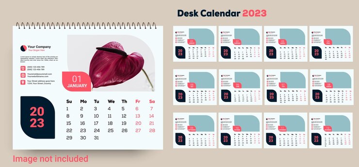 Diseño de plantilla de calendario de escritorio de estilo minimalista 2023.