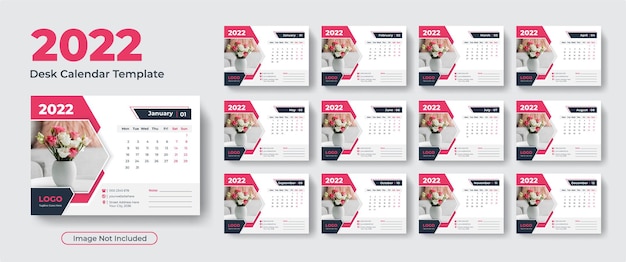 Diseño de plantilla de calendario de escritorio simple de año nuevo vector premium