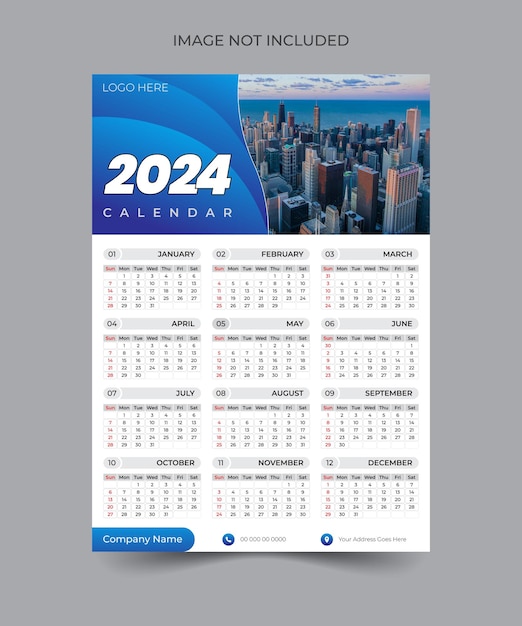 Vector diseño de plantilla de calendario en inglés de feliz año nuevo 2024