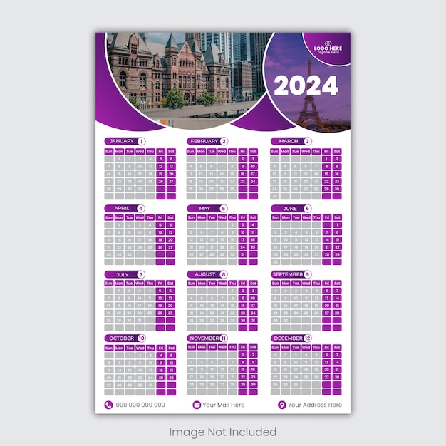 Vector diseño de plantilla de calendario limpio de año nuevo 2024 vector gratis