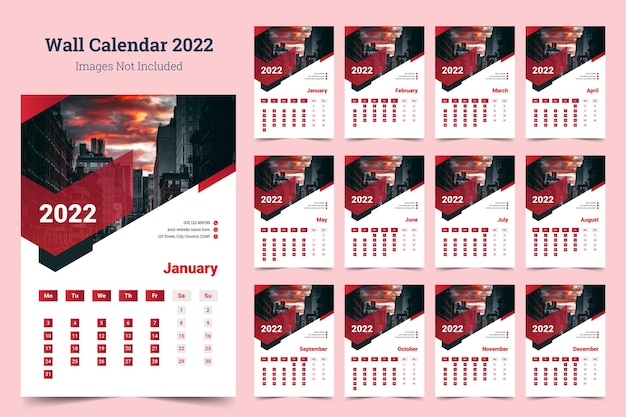 Diseño de plantilla de calendario de pared 2022