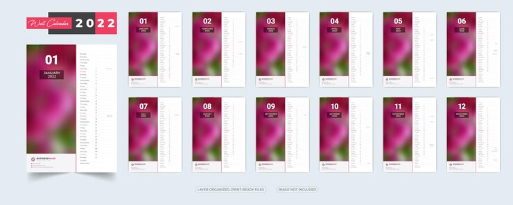 Diseño de plantilla de calendario de pared 2022
