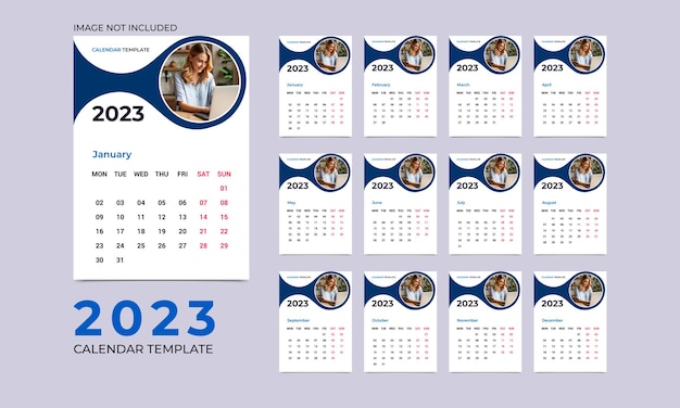 Diseño de plantilla de calendario de pared de año nuevo 2023.