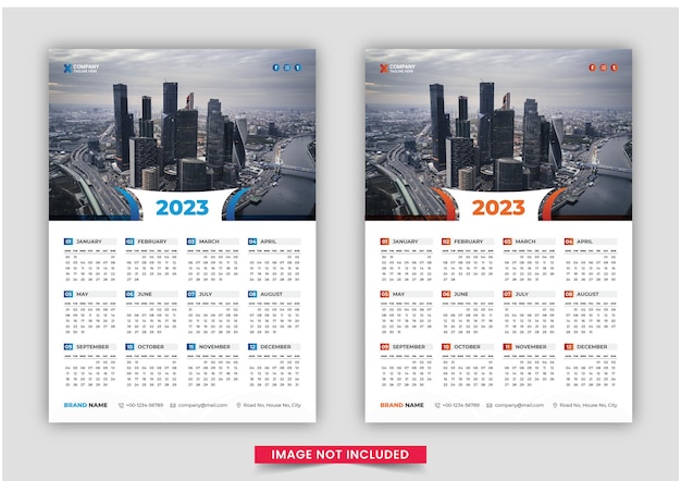Diseño de plantilla de calendario de pared de una página listo para imprimir para 2023, la semana comienza el diseño de calendario dominical 2023, diseño de plantilla de calendario de pared de una sola página listo para imprimir para 2023, diario planificador con lugar para pho