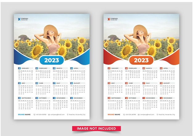 Diseño de plantilla de calendario de pared de una página listo para imprimir para 2023, la semana comienza el diseño de calendario dominical 2023, diseño de plantilla de calendario de pared de una sola página listo para imprimir para 2023, diario planificador con lugar para Pho