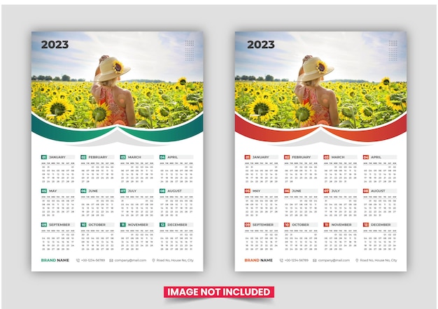 Diseño de plantilla de calendario de pared de una página listo para imprimir para 2023, la semana comienza el diseño de calendario dominical 2023, diseño de plantilla de calendario de pared de una sola página listo para imprimir para 2023, diario planificador con lugar para pho