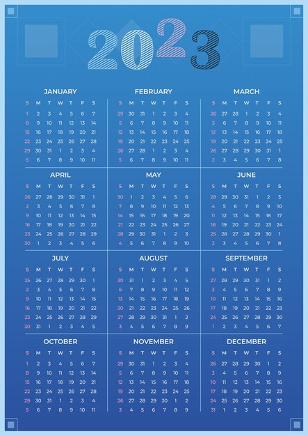 Vector diseño de plantilla de calendario simple de año nuevo 2023