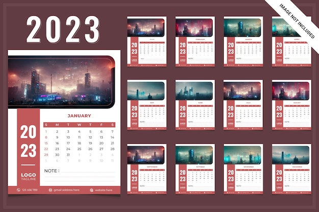 diseño de plantilla de calendario simple de año nuevo 2023