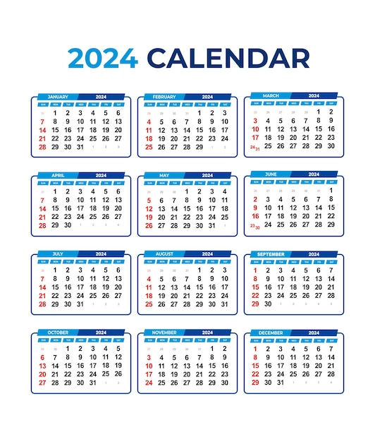 diseño de plantilla de calendario vectorial 2024