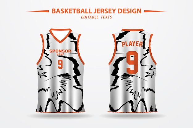 diseño y plantilla de camiseta de baloncesto blanca y negra para imprimir el anverso y el reverso