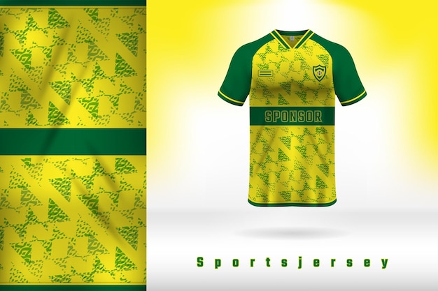 Diseño de plantilla de camiseta deportiva con combinación de colores amarillo y verde