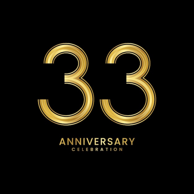 Diseño de plantilla de celebración del 33 aniversario con números dorados Ilustración de plantilla vectorial
