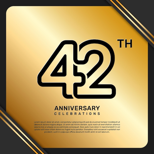 Diseño de plantilla de celebración del 42 aniversario con estilo simple y lujoso en color dorado