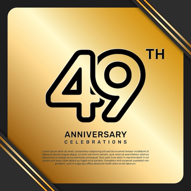 Diseño de plantilla de celebración del 49 aniversario con estilo simple y lujoso en color dorado