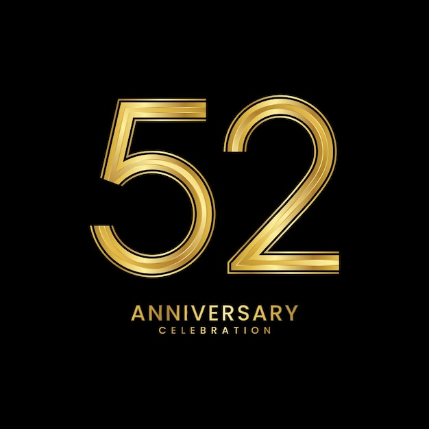 Diseño de plantilla de celebración del 52 aniversario con números dorados Ilustración de plantilla vectorial