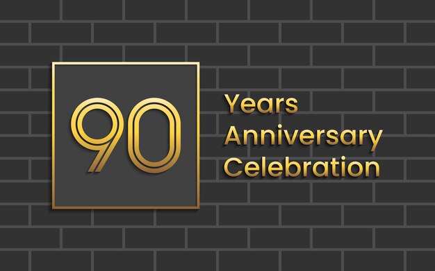 Diseño de plantilla de celebración del 90 aniversario con plantilla vectorial de color dorado