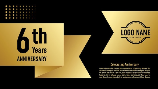 Diseño de plantilla de celebración de aniversario de 6 años con estilo de cinta dorada
