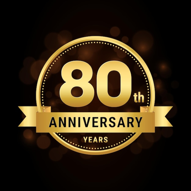 Diseño de plantilla de celebración de aniversario de 80 años con ilustración de vector de logotipo de cinta dorada