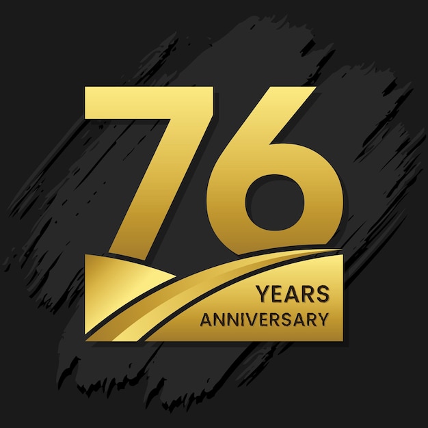 Vector diseño de plantilla de celebración de aniversario de celebración de aniversario de 76 años con color dorado aislado en la ilustración de plantilla de vector de fondo de pincel negro