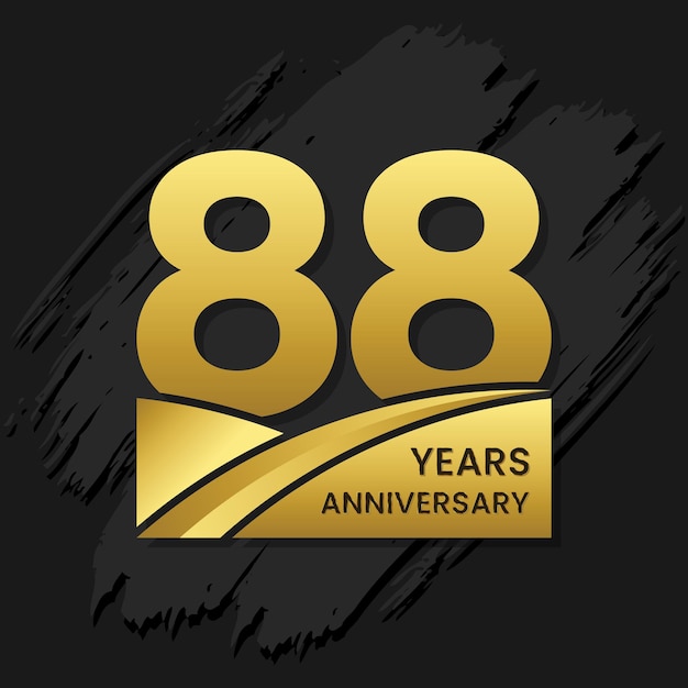 Diseño de plantilla de celebración de aniversario de celebración de aniversario de 88 años con color dorado aislado en la ilustración de plantilla de vector de fondo de pincel negro