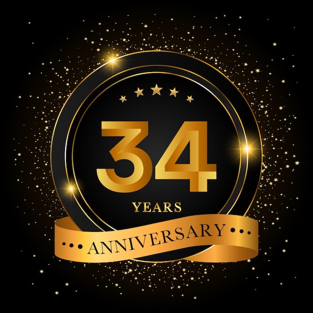 Diseño de plantilla de celebración de aniversario de oro de 34 años Ilustraciones vectoriales
