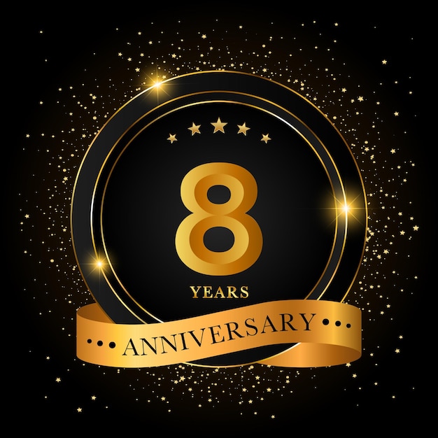 Diseño de plantilla de celebración de aniversario de oro de 8 años Ilustraciones vectoriales