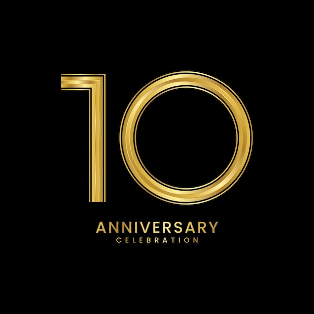 Diseño de plantilla de celebración del décimo aniversario con números dorados Ilustración de plantilla vectorial