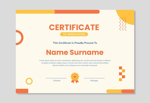Diseño de plantilla de certificado colorido plano moderno