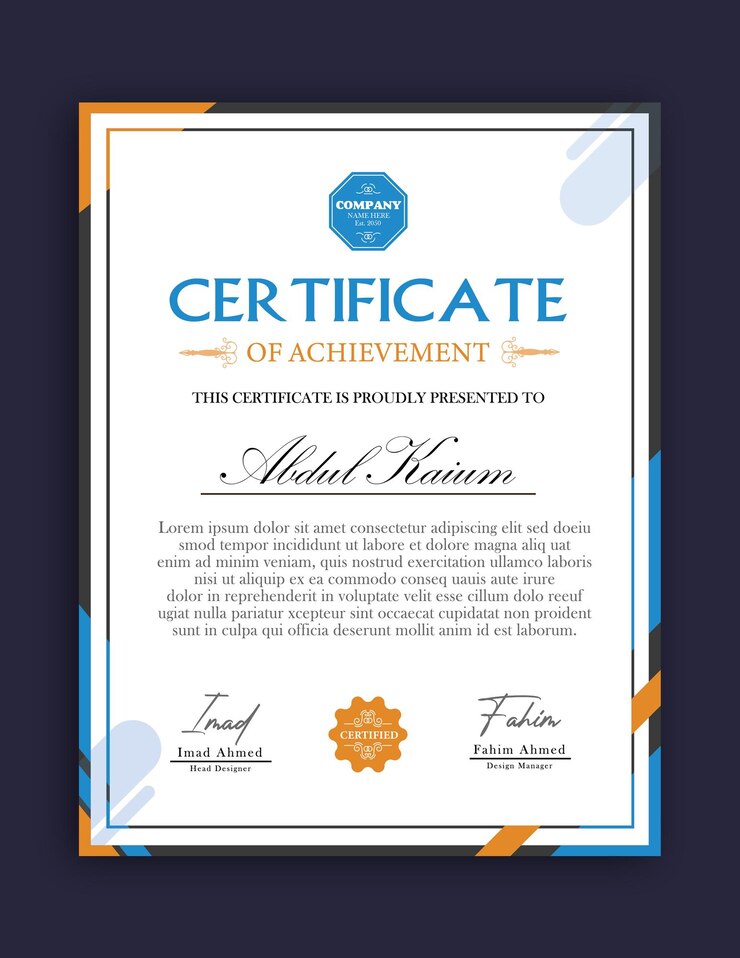Diseño de plantilla de certificado corporativo moderno de vector con color dorado