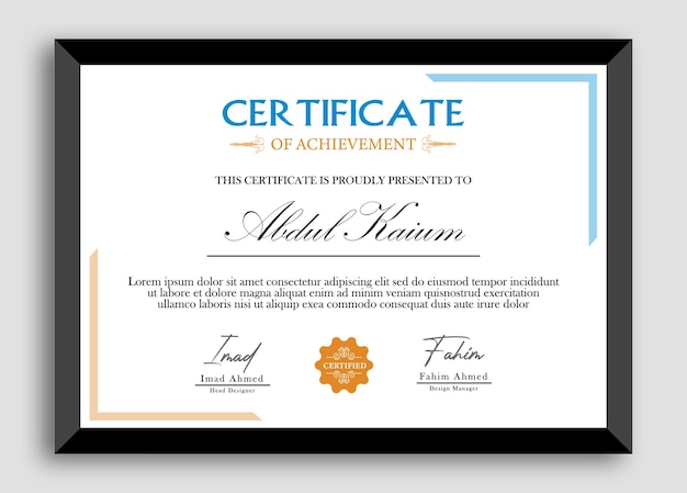 Diseño de plantilla de certificado corporativo moderno de vector con color dorado