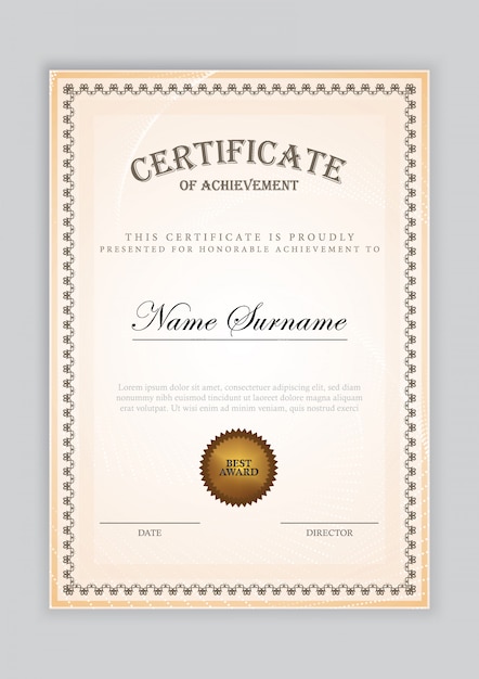 Diseño de plantilla de certificado de lujo con elemento de texto, diploma