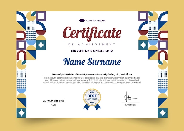 Diseño de plantilla de certificado moderno abstracto colorido