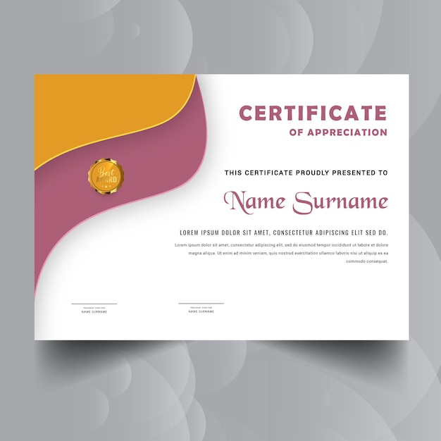 Diseño de plantilla de certificado moderno amarillo