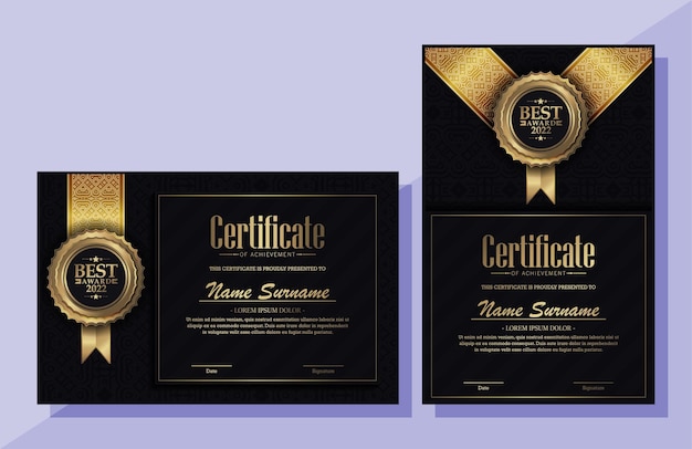 diseño de plantilla de certificado negro dorado premium