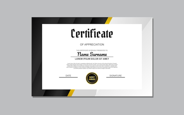diseño de plantilla de certificado negro y dorado para reconocimiento certificado de diseño de estilo de lujo para reconocimiento de negocios y educación