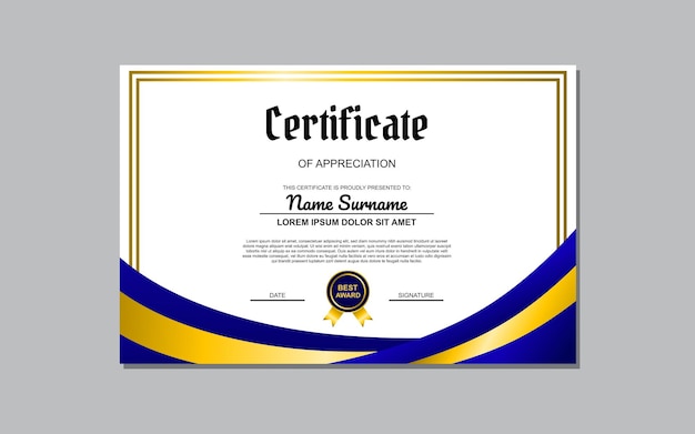 diseño de plantilla de certificado negro y dorado para reconocimiento certificado de diseño de estilo de lujo para reconocimiento de negocios y educación