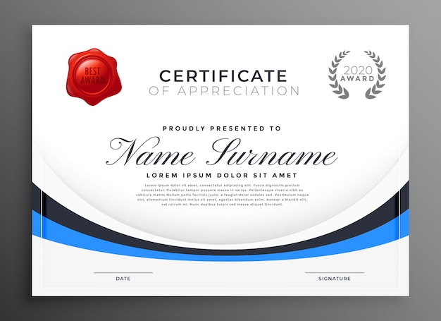 diseño de plantilla de certificado con onda azul
