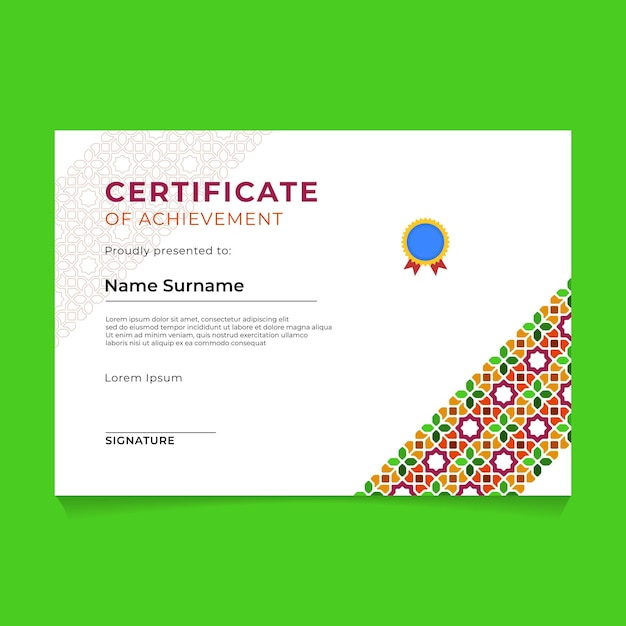 Diseño de plantilla de certificado de patrón diagonal islámico